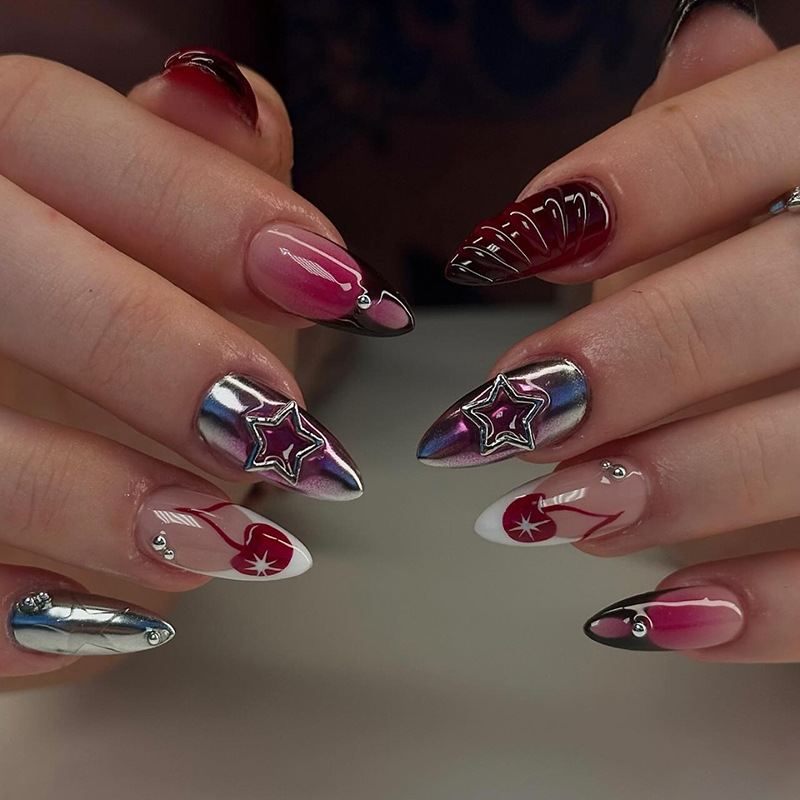 24Pcs Y2K Metal Design Short O - Nail Art Press On 评论和价格