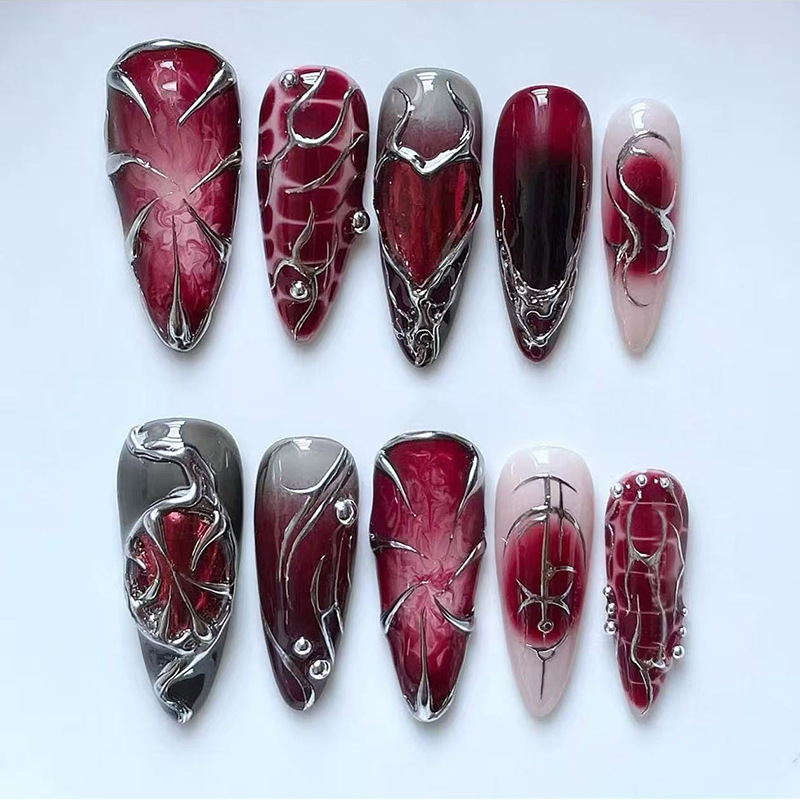 24Pcs Y2K Metal Design Short O - Nail Art Press On 评论和价格