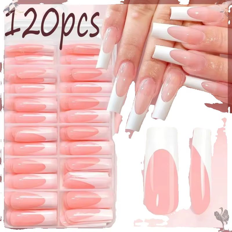 120Pcs Glossy Pink French Pres - Nail Art Press On 评论和价格