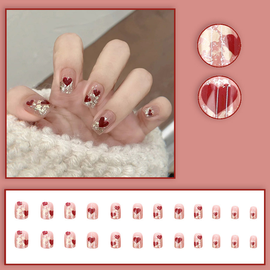 24pcs/set Short Square fake na - Nail Art Press On 评论和价格